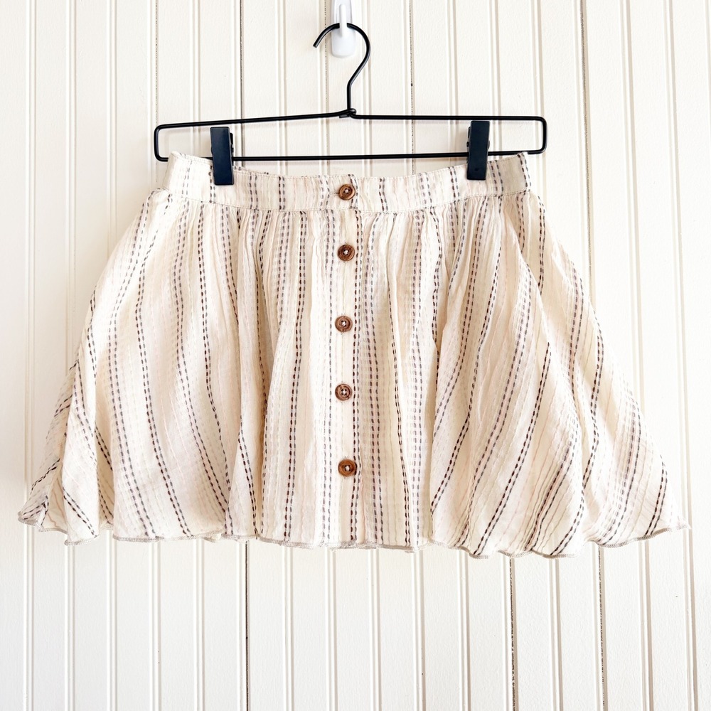 Kimchi Blue Urban Outfitters Striped Button Front‎ Mini Skirt Neutral Small NEW